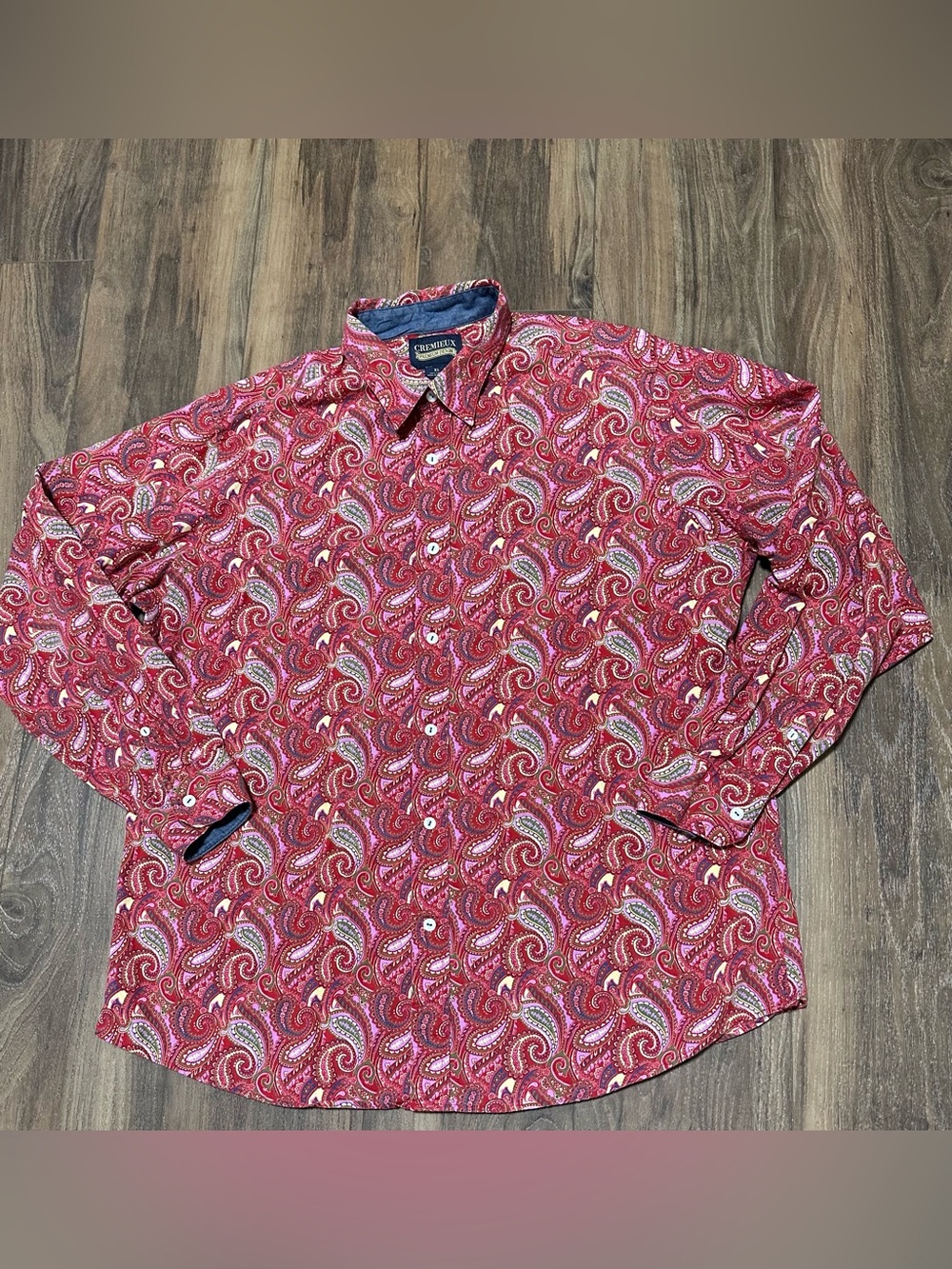 Cremieux Premium Denim Men’s Long Sleeve Button Paisley Retro Shirt XL Red